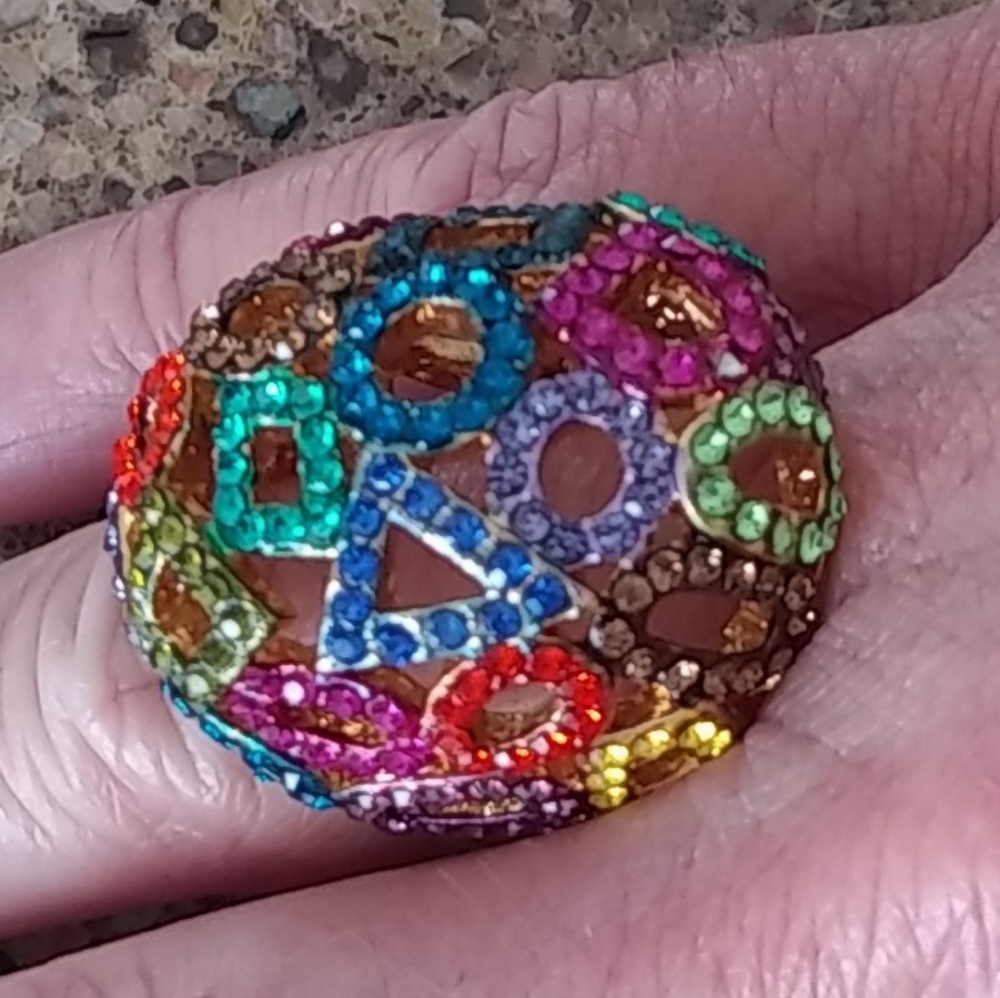 Multi color rhinestone dome ring size 7